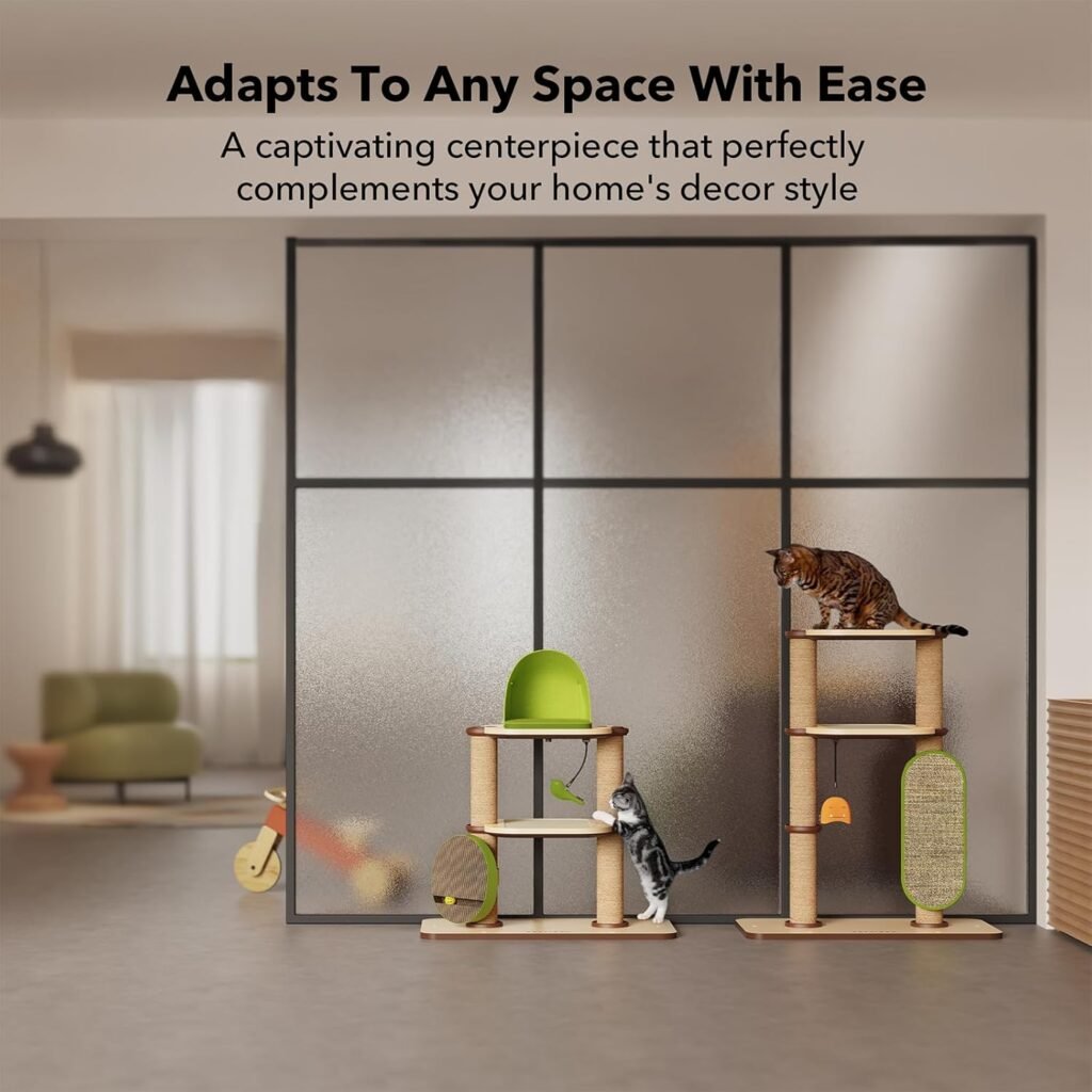 Petlibro DIY cat climbing tower with multiple platforms and cozy hideouts for cats to climb, jump, and rest