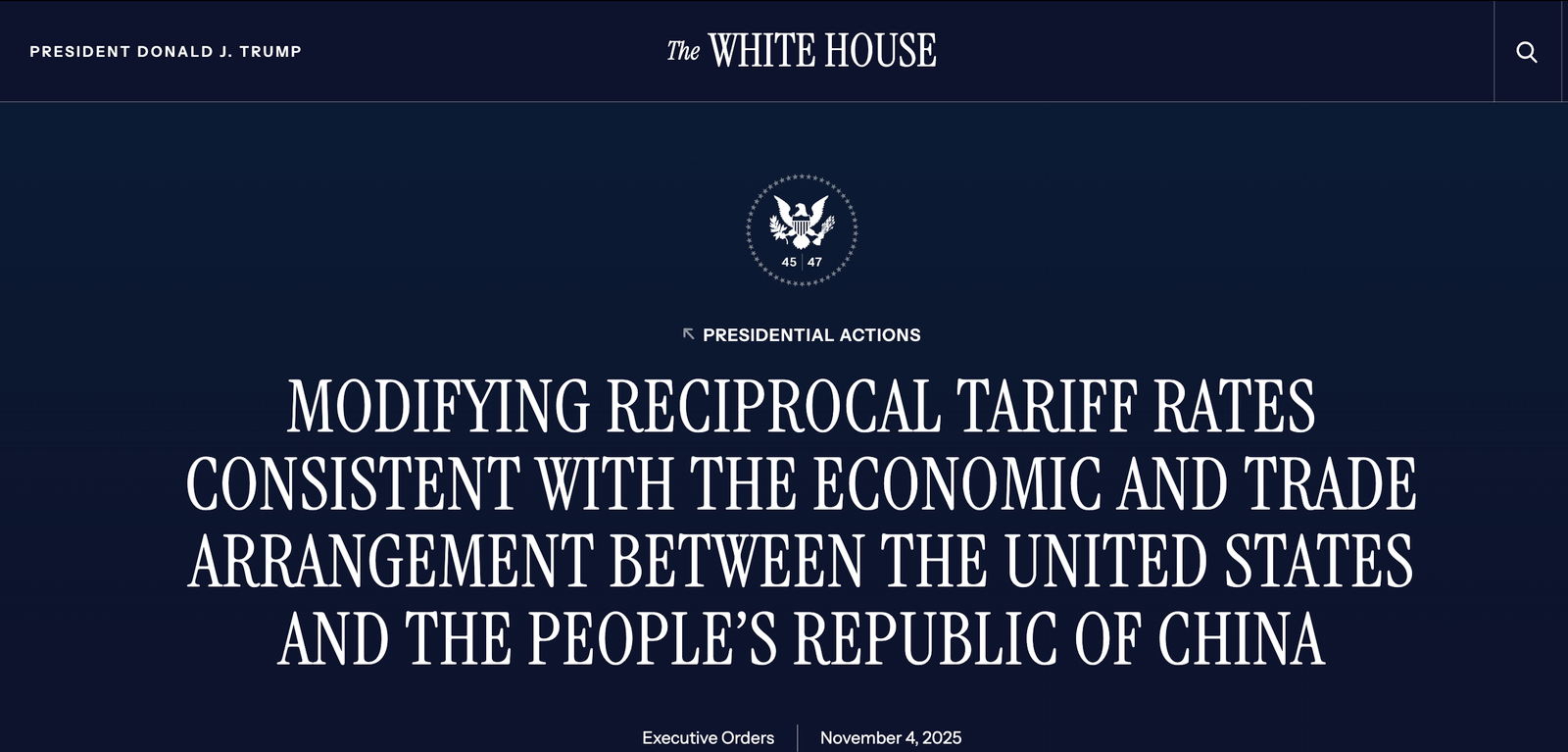 MODIFYING RECIPROCAL TARIFF RATES CONSISTENT WITH THE ECONOMIC AND TRADE ARRANGEMENT BETWEEN THE UNITED STATES AND THE PEOPLE’S REPUBLIC OF CHINA
