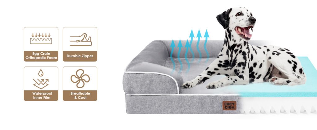 EHEYCIGA replacement dog bed cover, machine-washable, waterproof inner liner, durable zipper for easy cleaning.